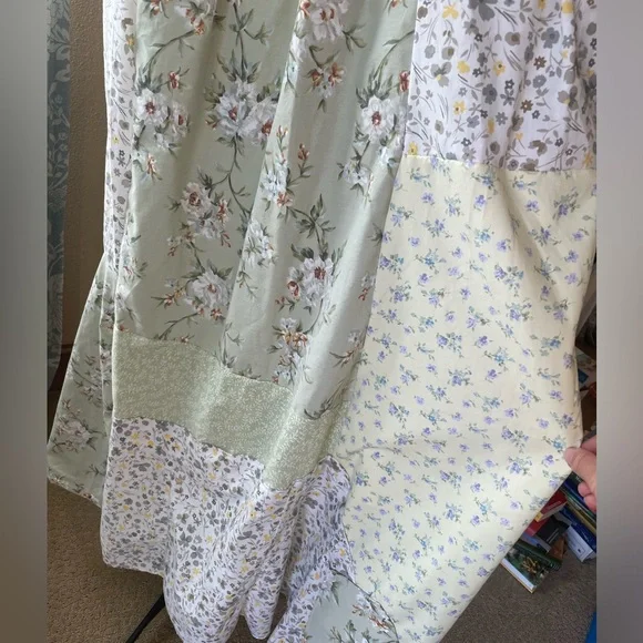 Handmade yellow and green patchwork Cottagecore cotton dress - Picture 7 of 12